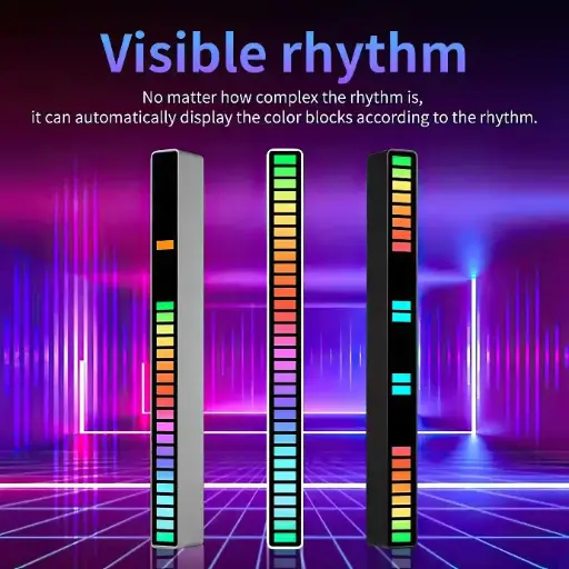 RGB Sound Activated Led Lights, Music Sync Led Lights Wireless Rechargeable USB Car Rhythm Light 32 Bit Music Pickup Rhythm Light Music Level Indicator for Car Laptop, Gaming Accessories (With Rechargeable Battery)